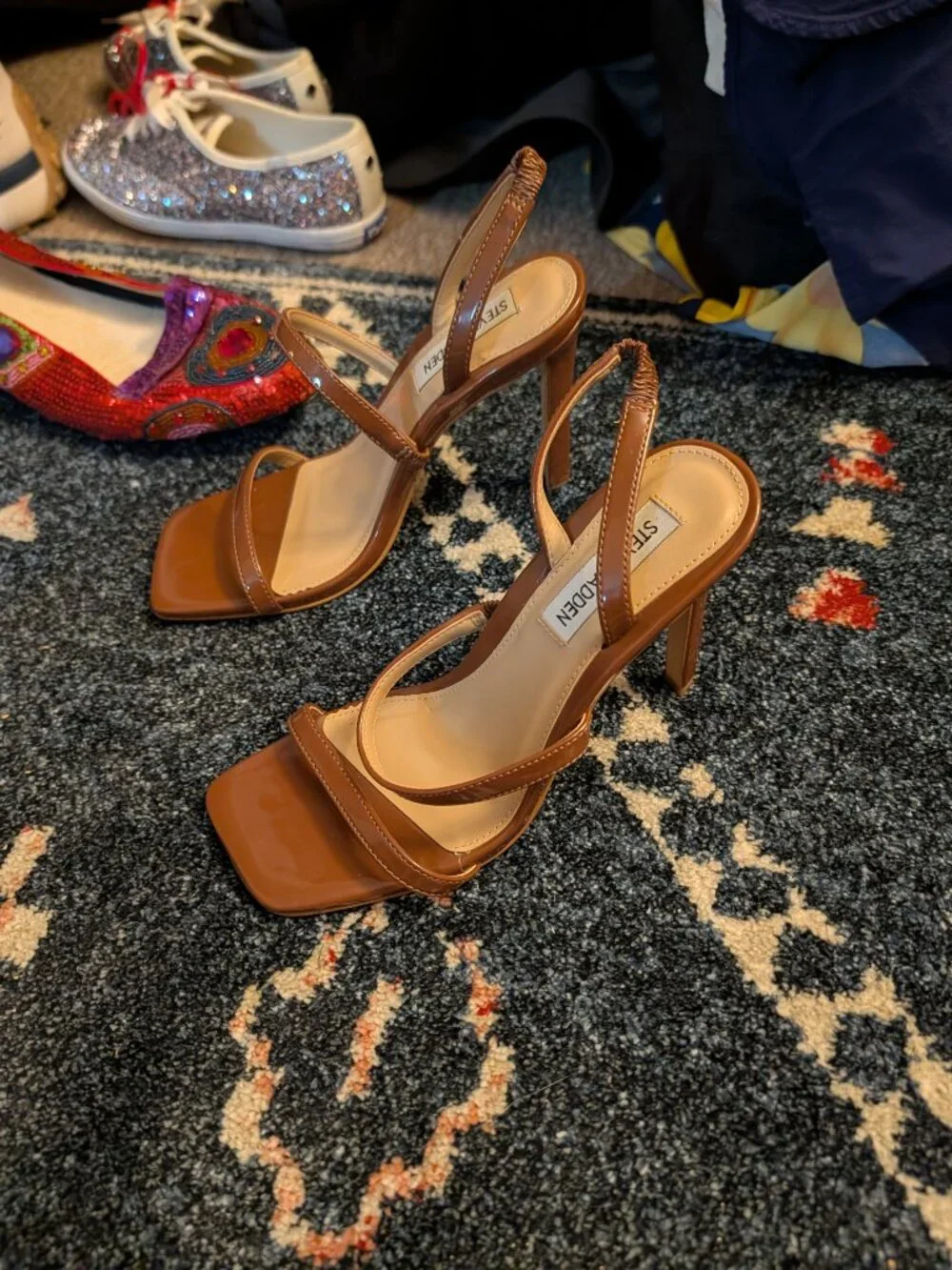 Steve Madden Gracey Cognac Patent Strappy Slingback Heels Size 6M